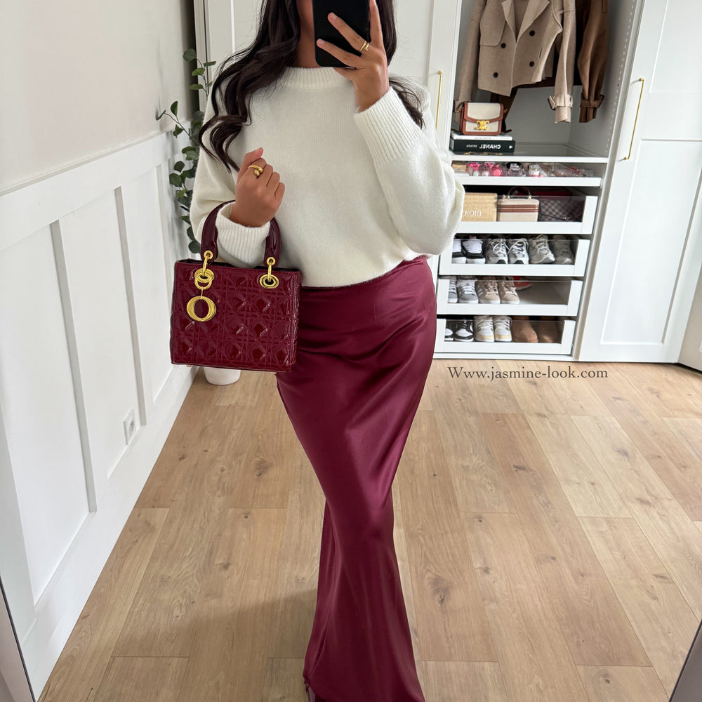 Burgundy satin skirt