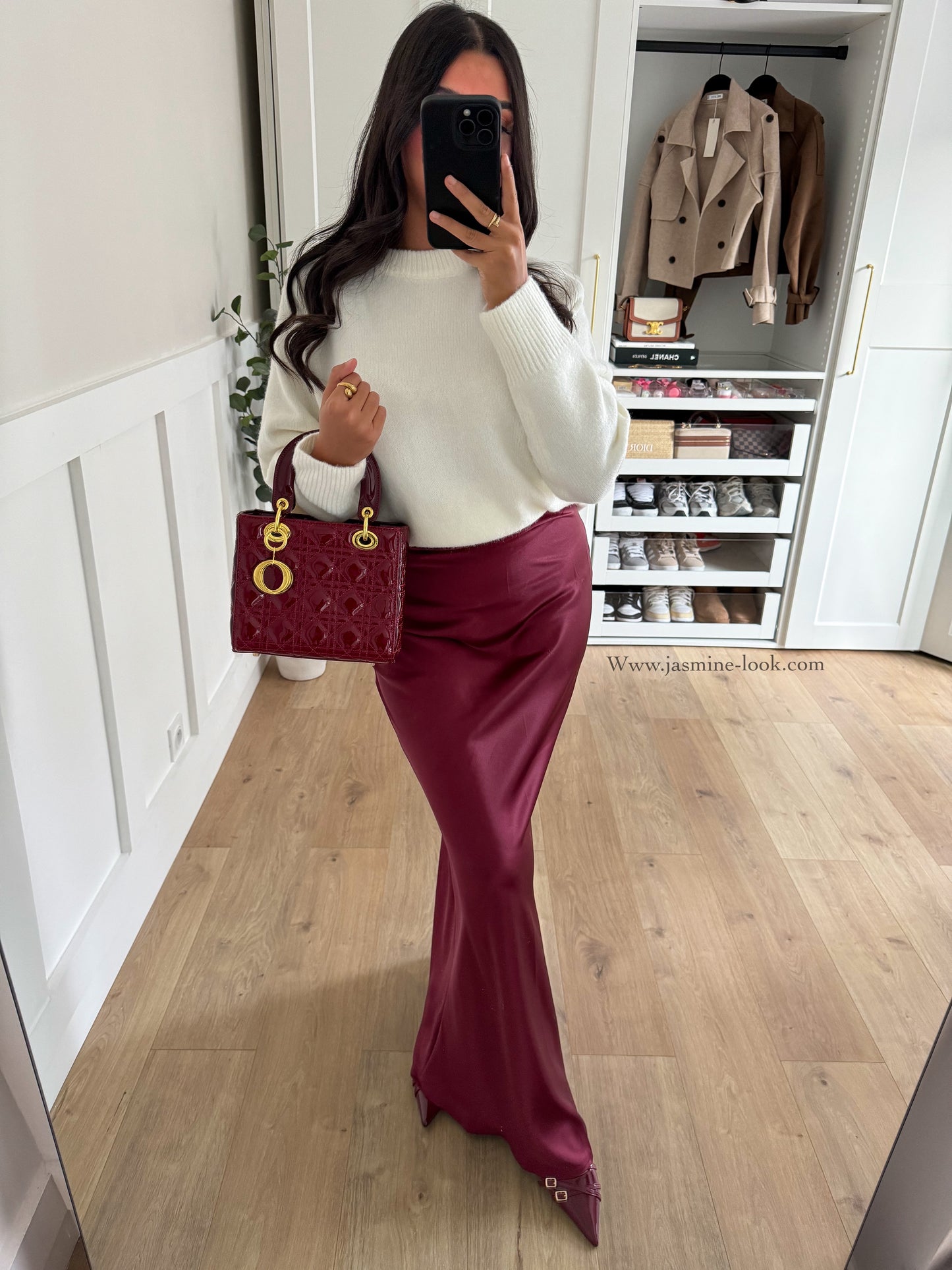 Burgundy satin skirt