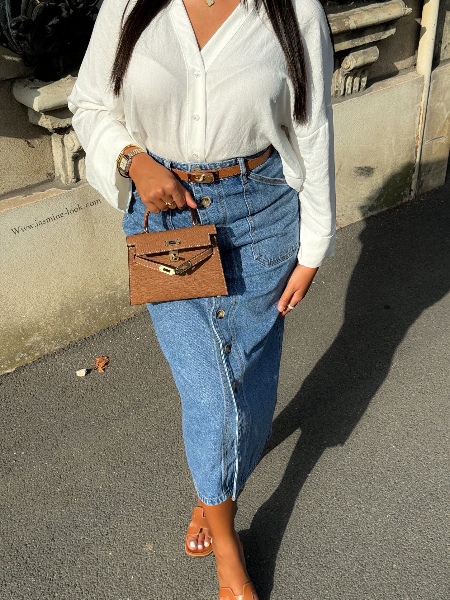 Button jean skirt