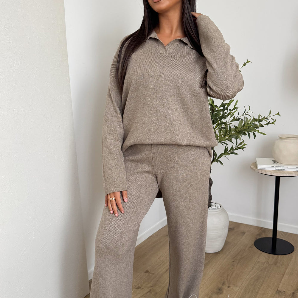 Ensemble maille polo taupe