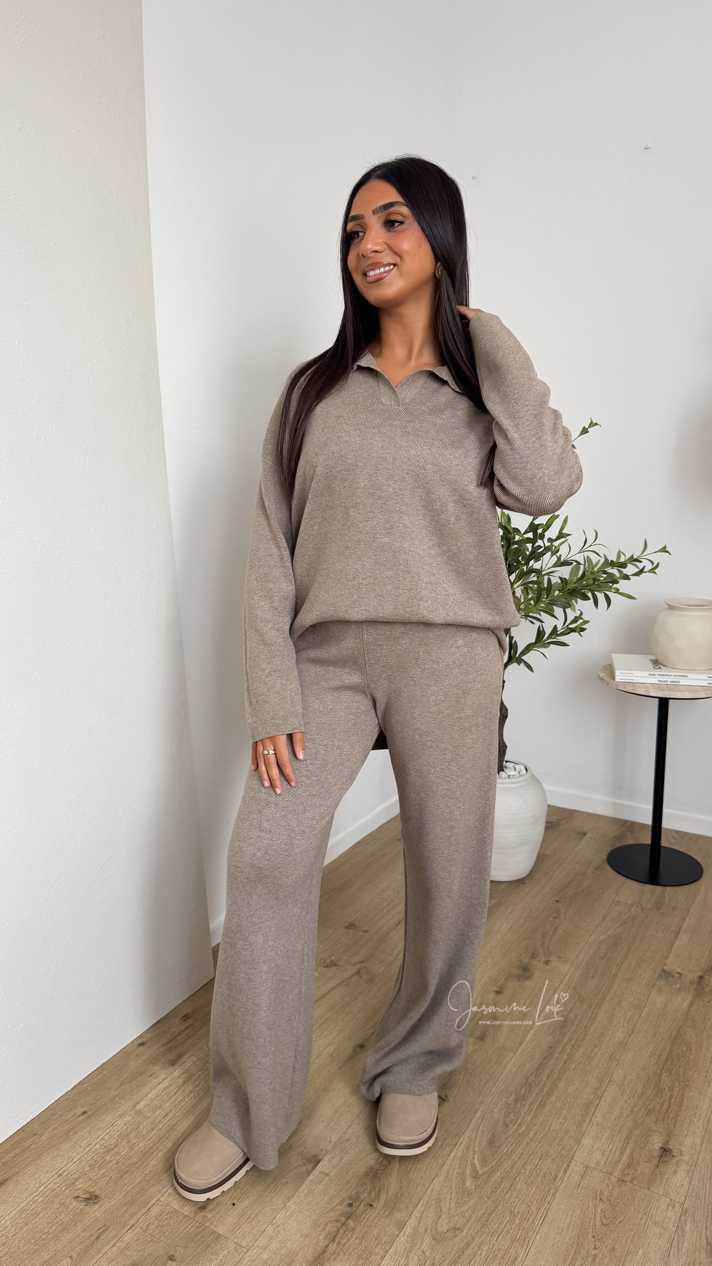 Ensemble maille polo taupe
