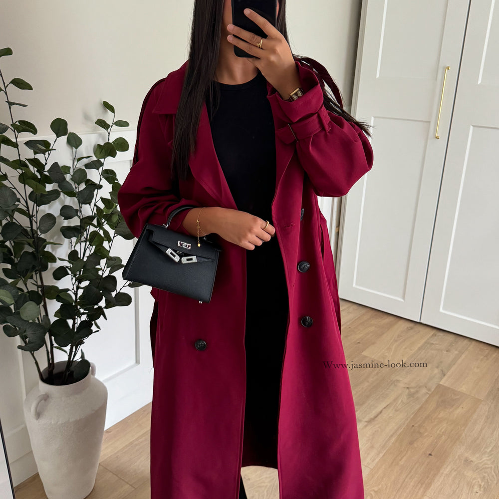 Bordeaux maxi trench coat