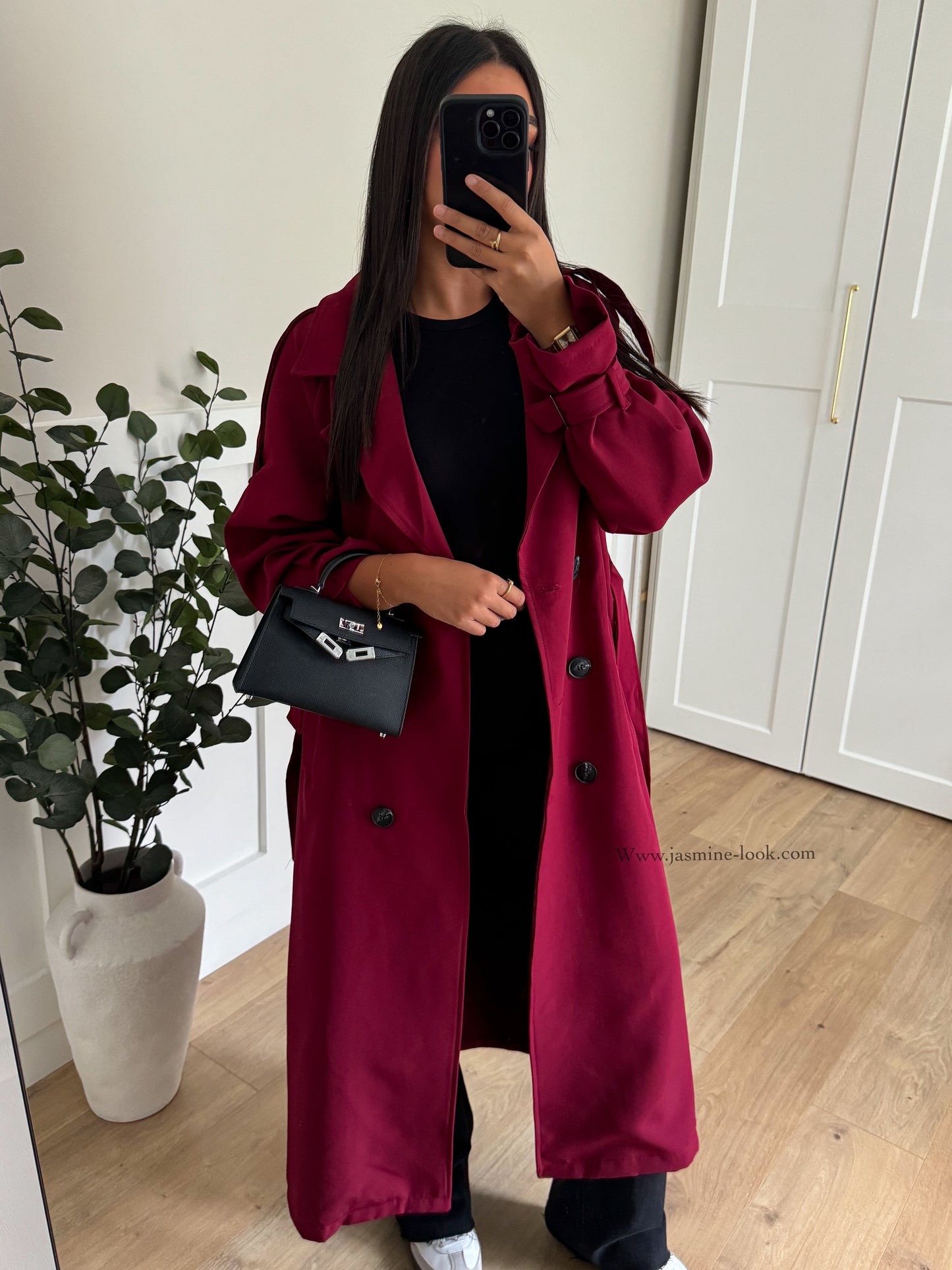 Bordeaux maxi trench coat