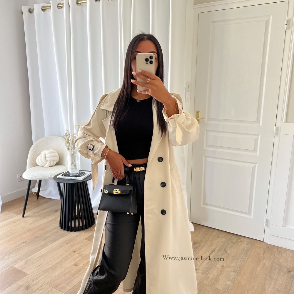 Ecru maxi trench coat