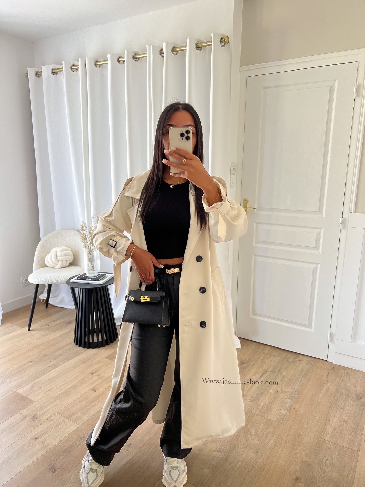 Ecru maxi trench coat