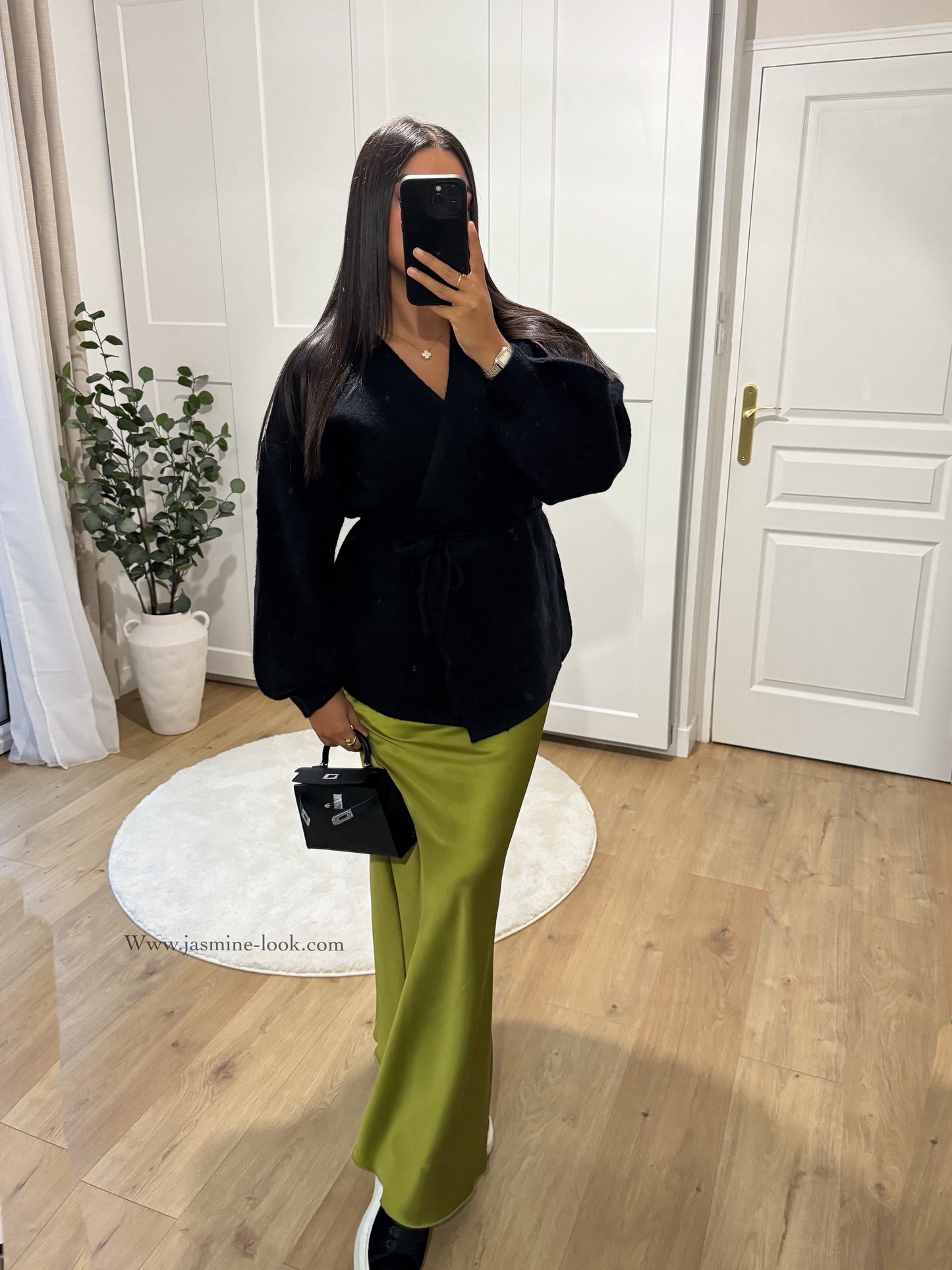 Maxi olive satin skirt