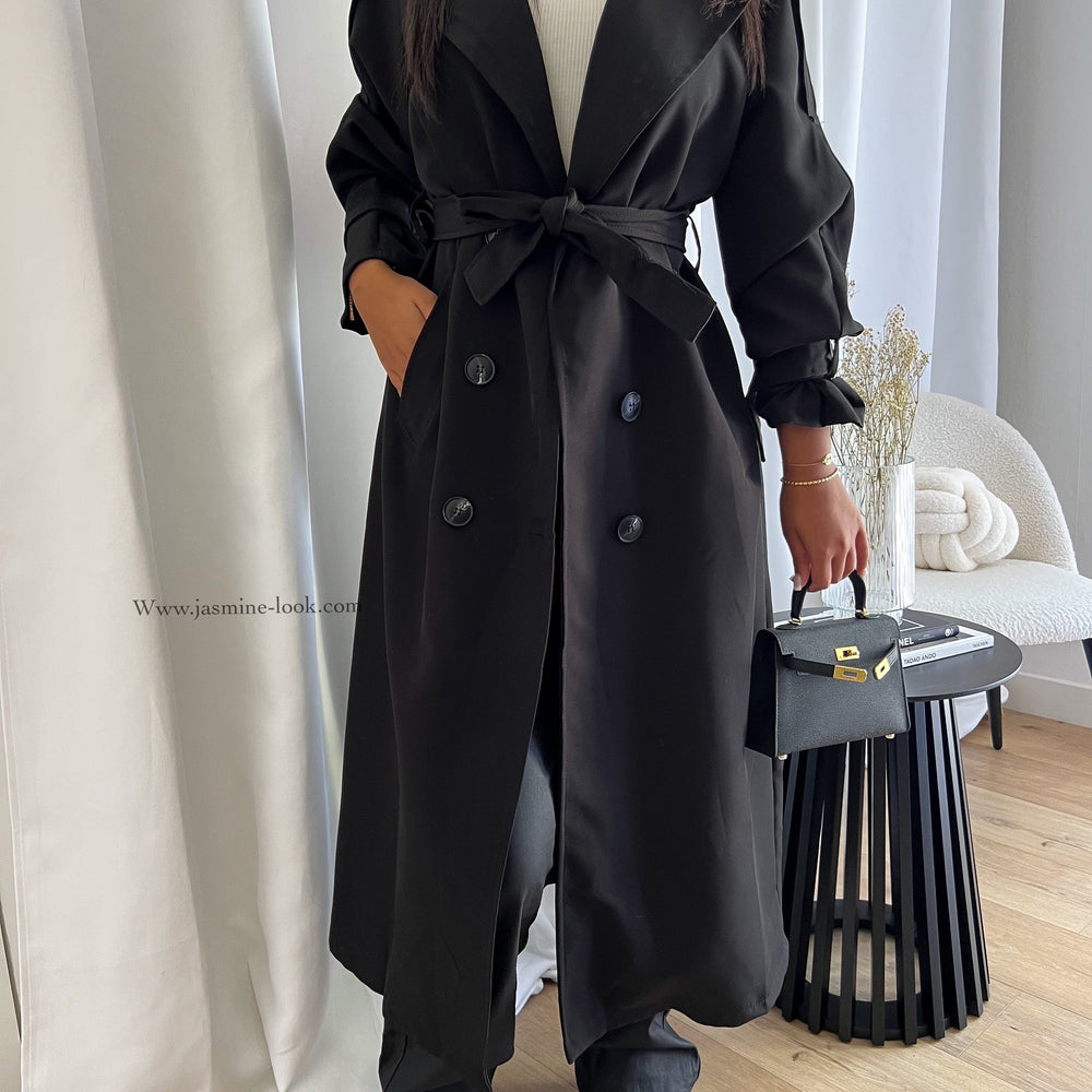 Black maxi trench coat