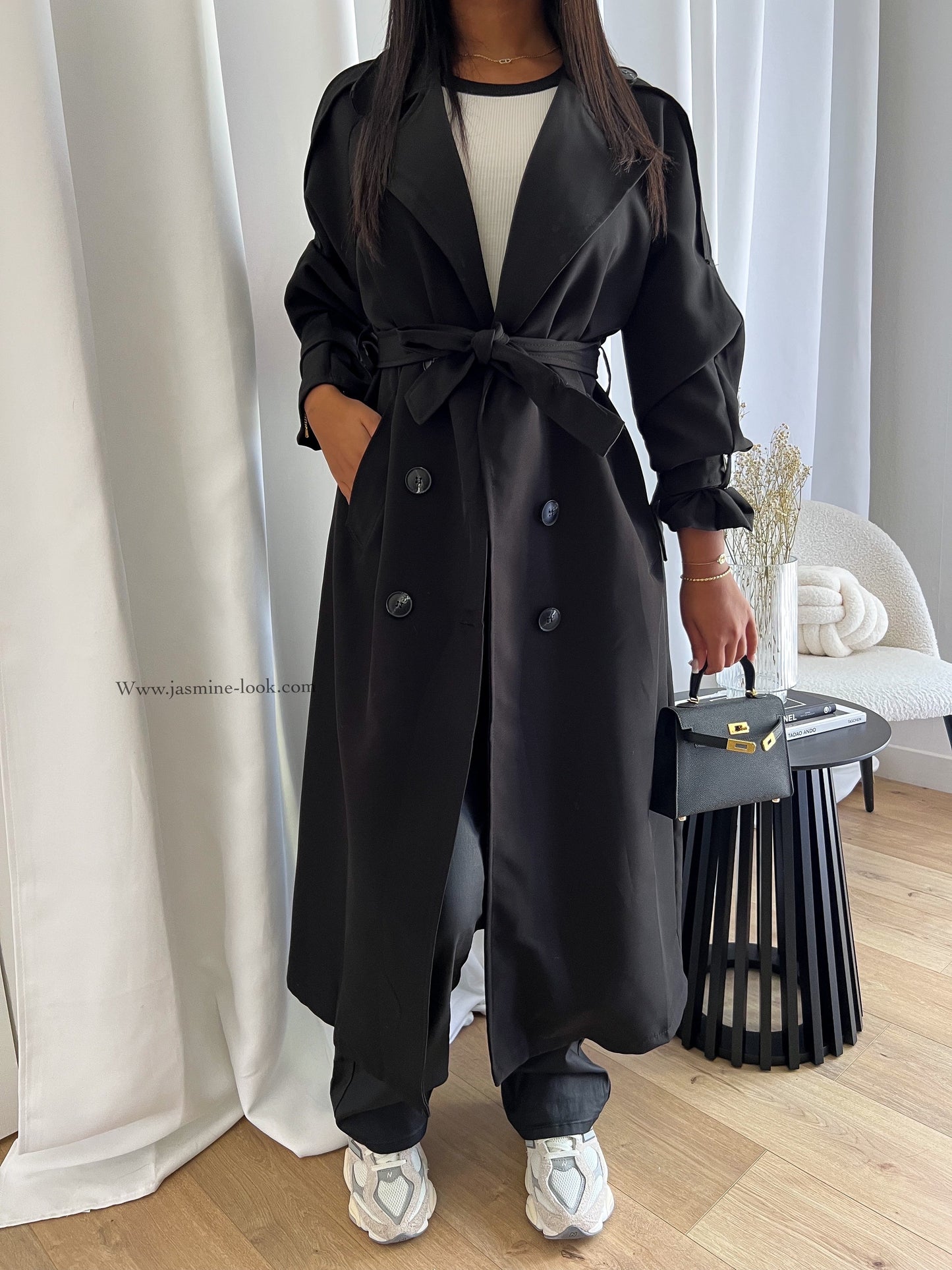 Black maxi trench coat