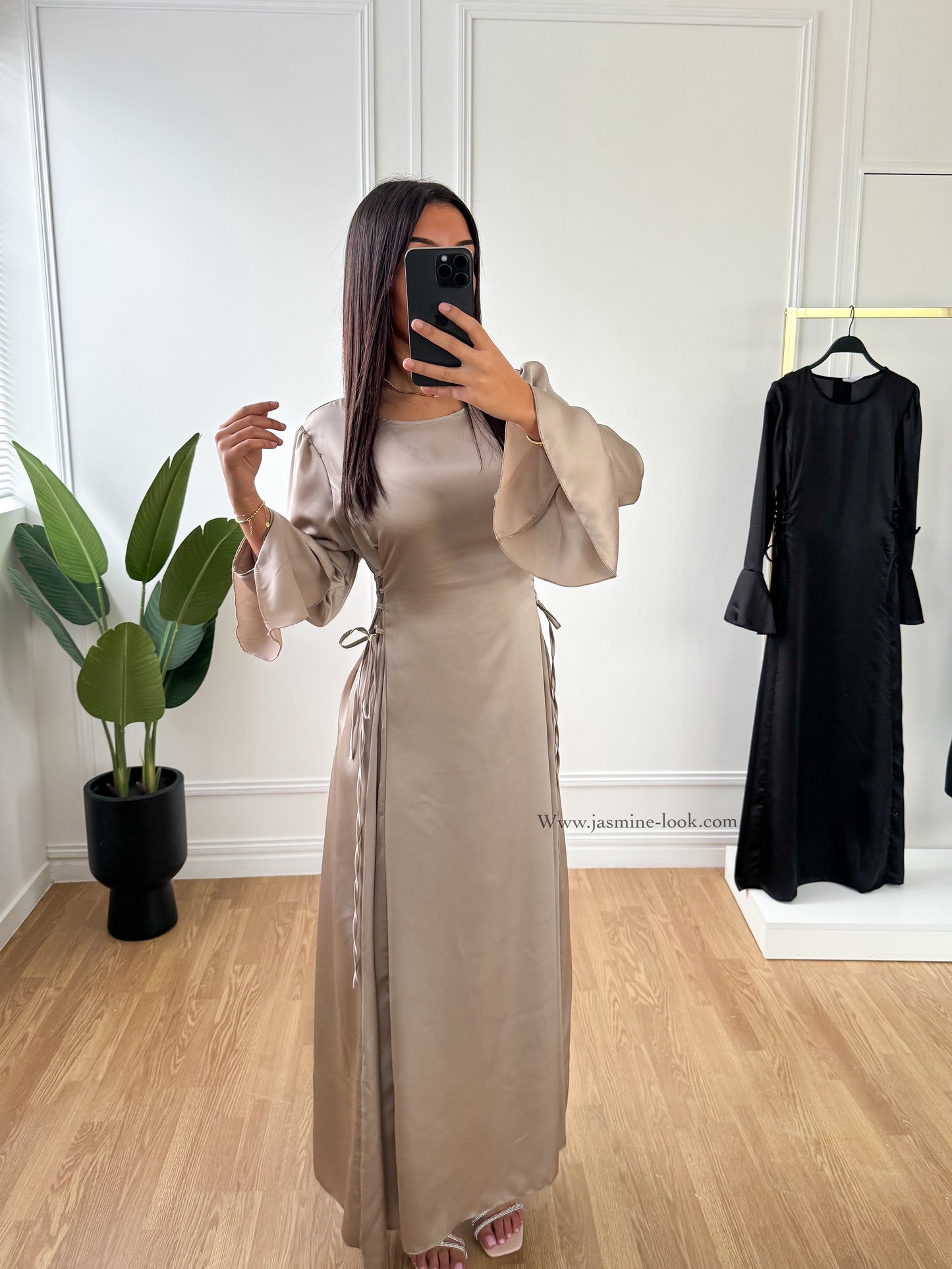 Esme taupe satin dress