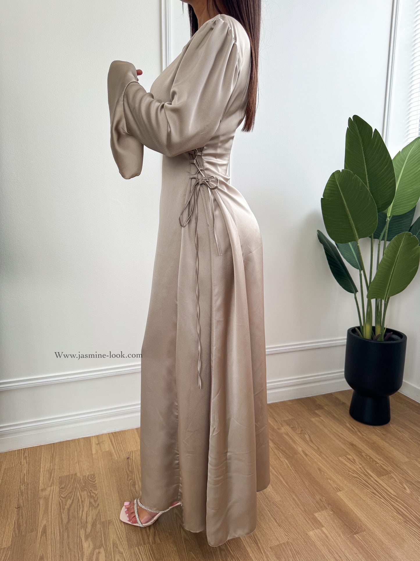 Esme taupe satin dress