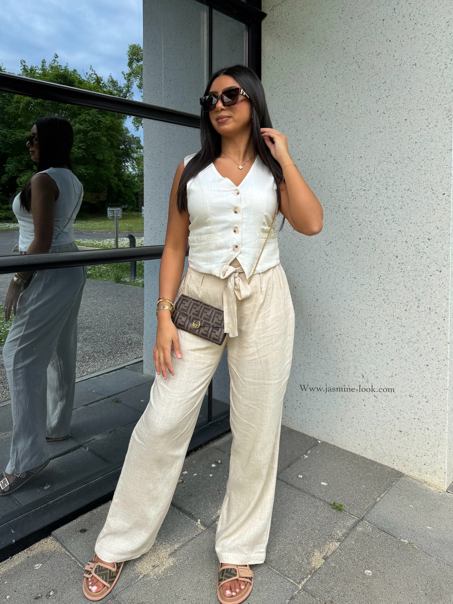 Beige linen pants