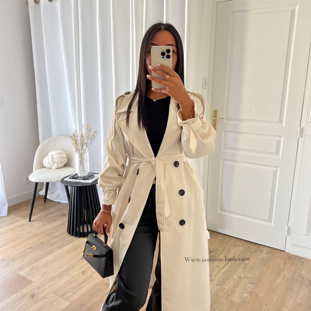 Ecru maxi trench coat