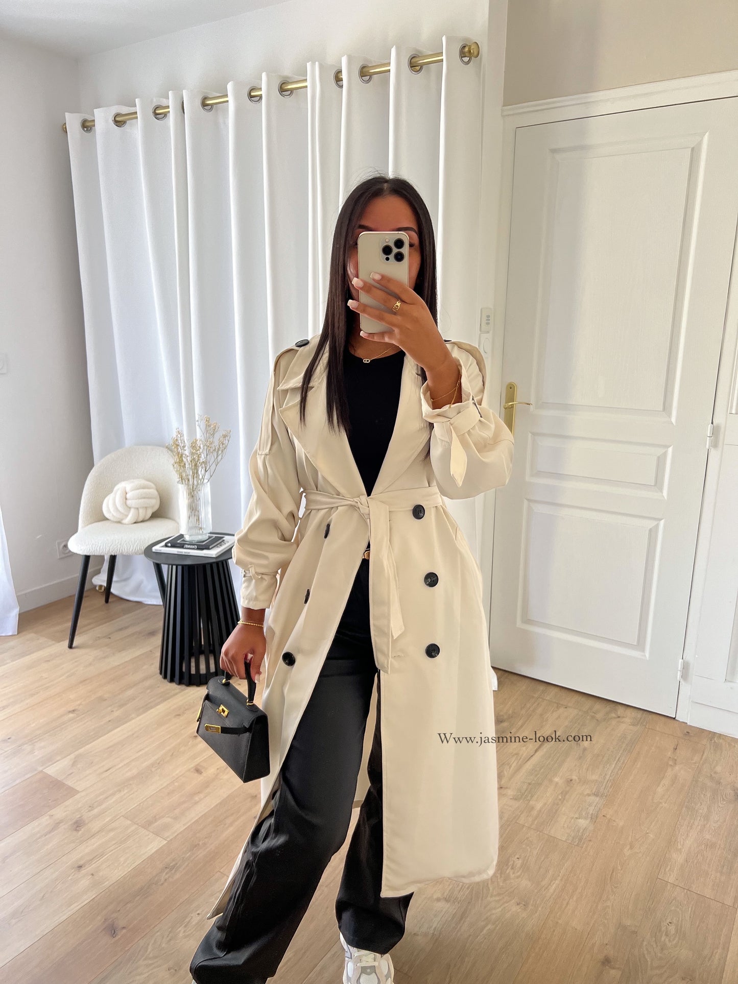 Ecru maxi trench coat