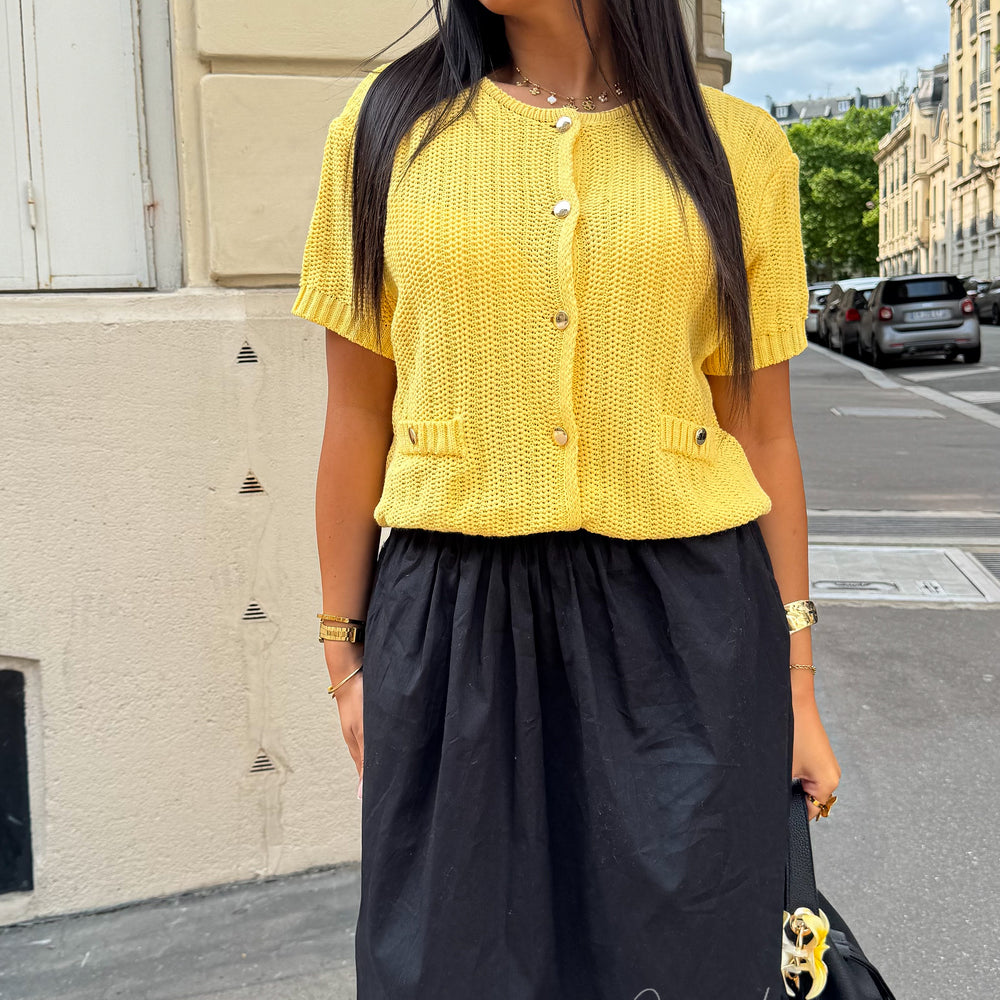 Cardigan crochet jaune