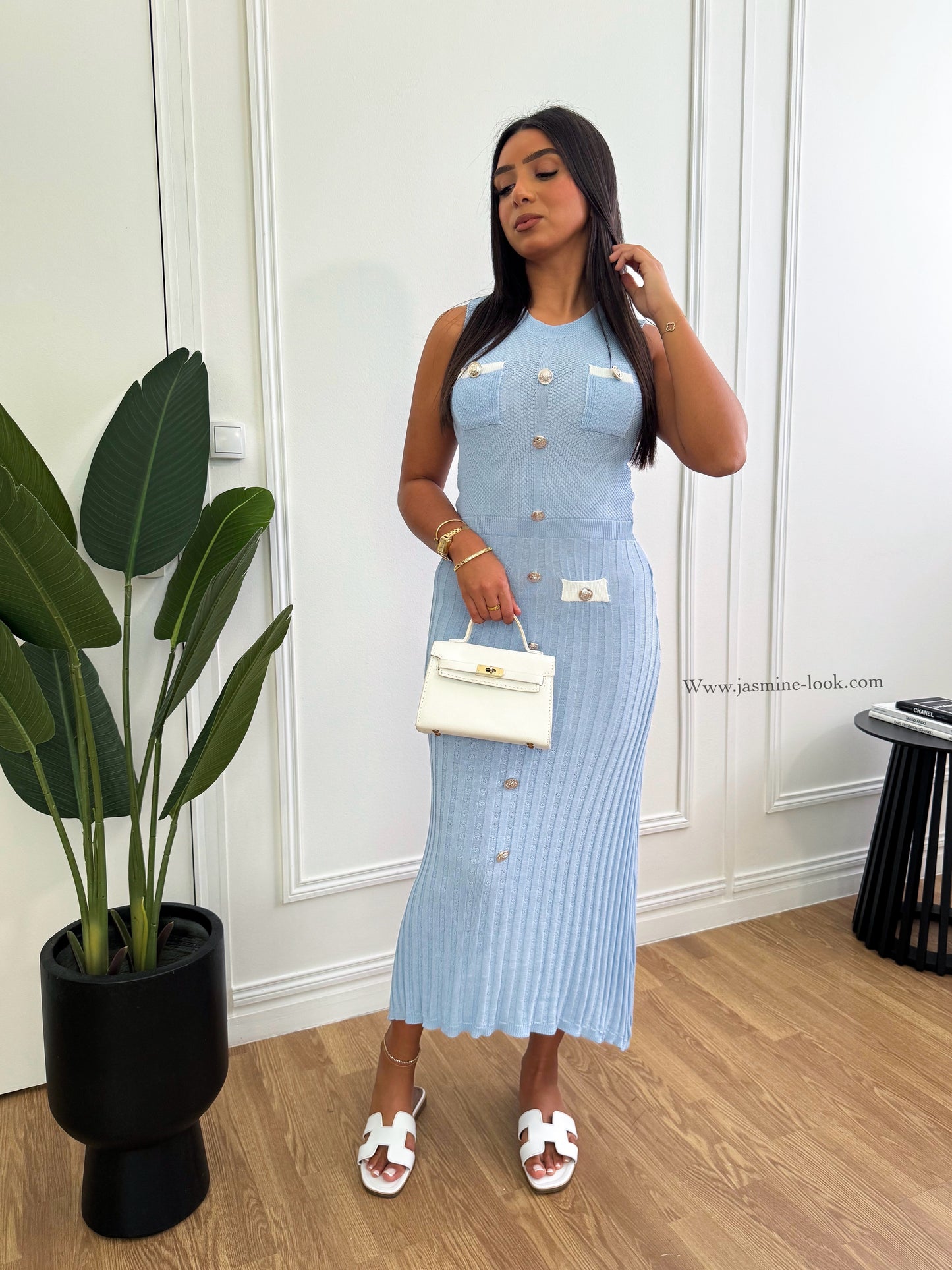 Sky blue pleated dress