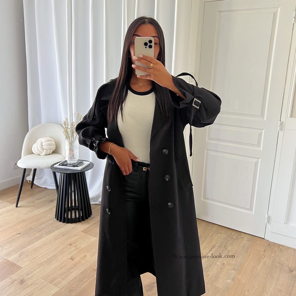 Black maxi trench coat