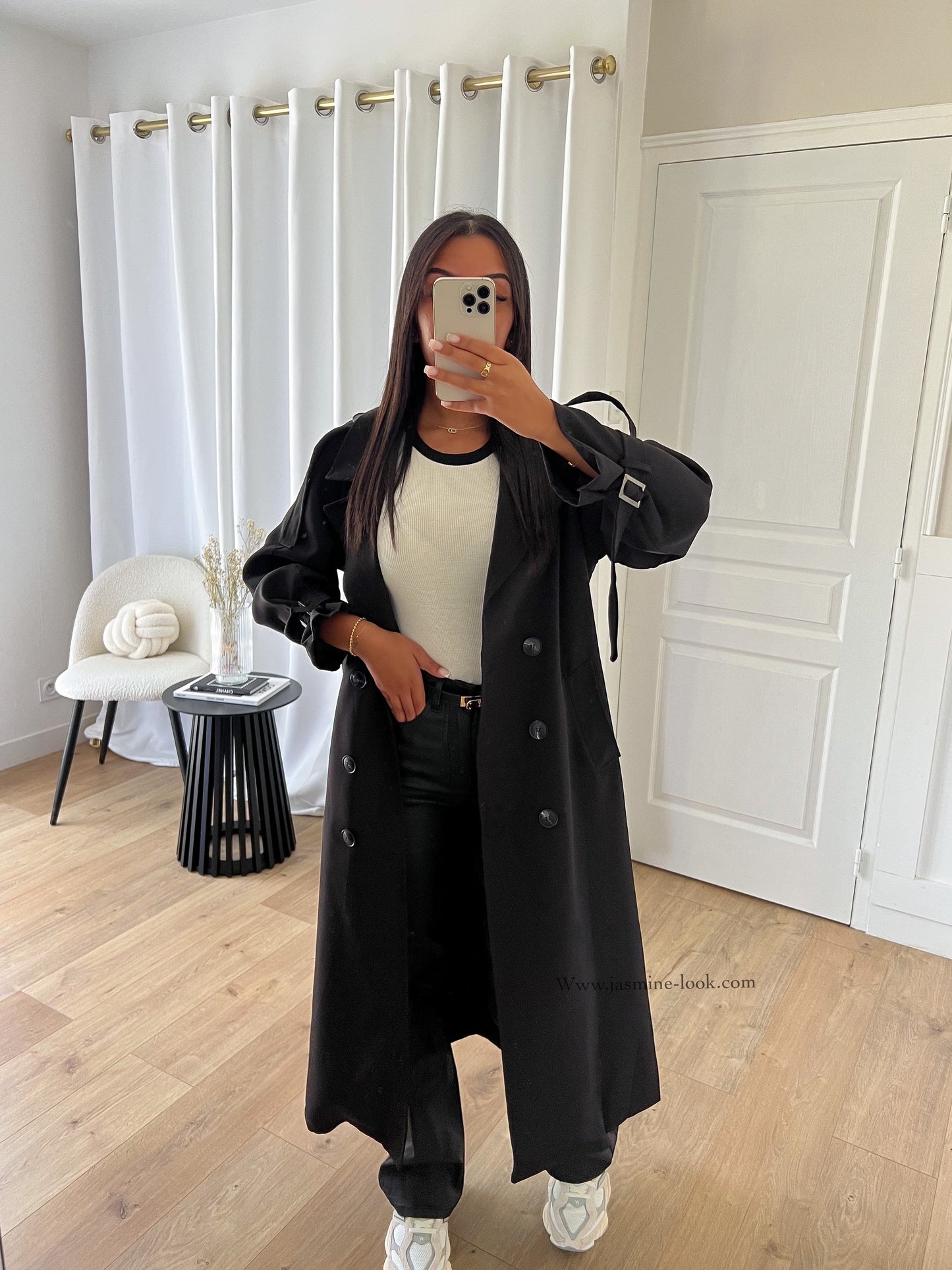 Black maxi trench coat