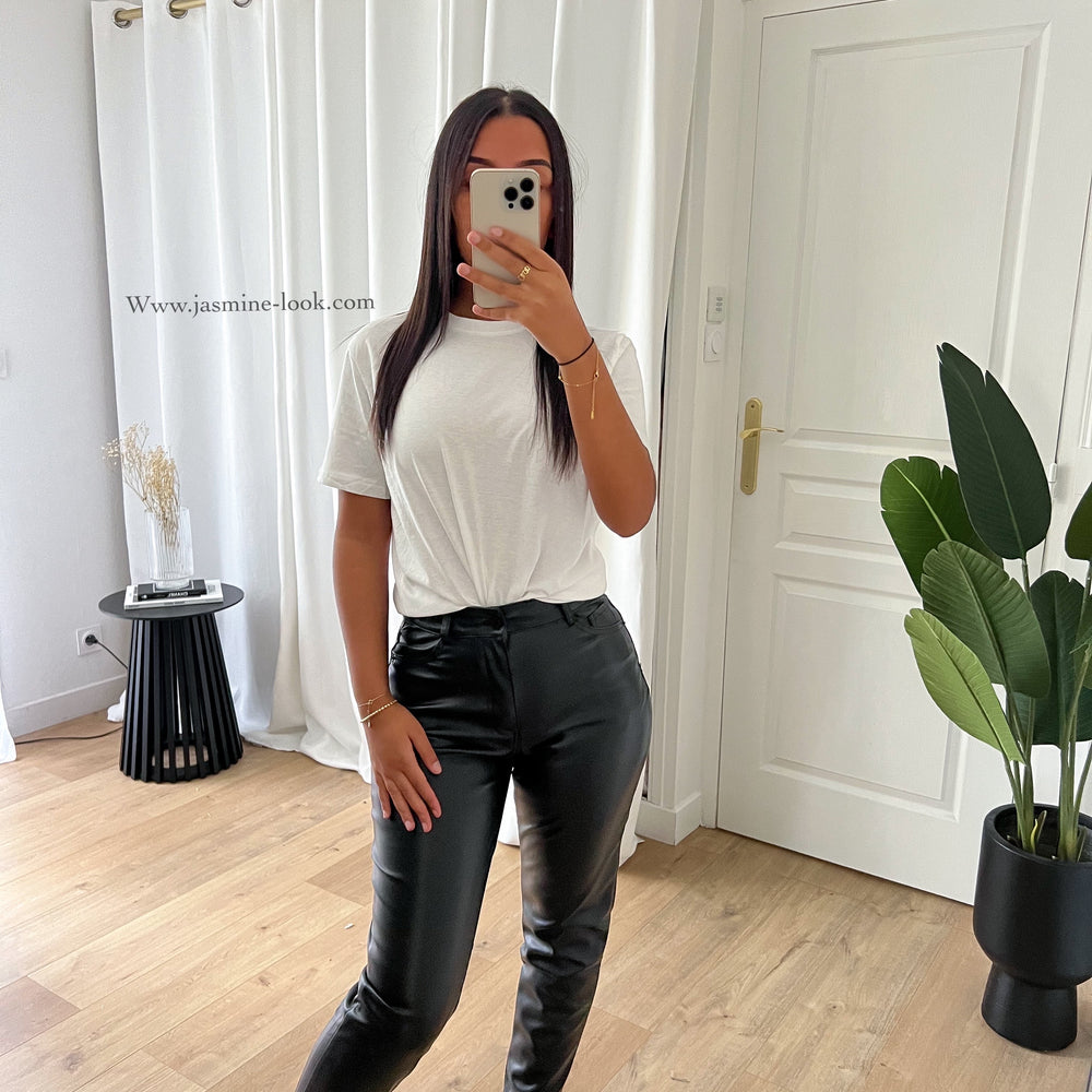 Faux leather mom pants