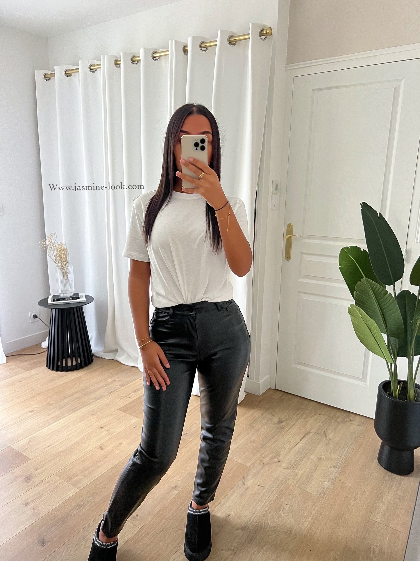 Faux leather mom pants