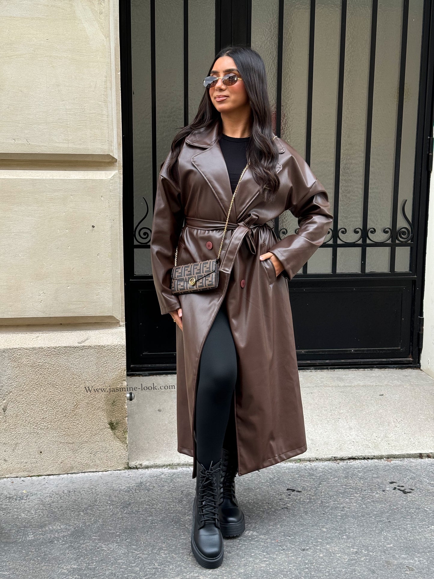 Brown Faux Leather Trench Coat