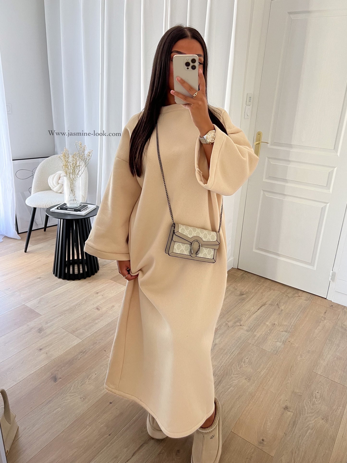 Modest beige fleece dress