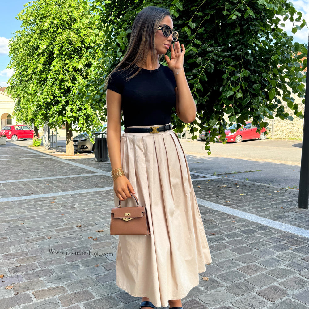 Beige Agate Pleated Skirt