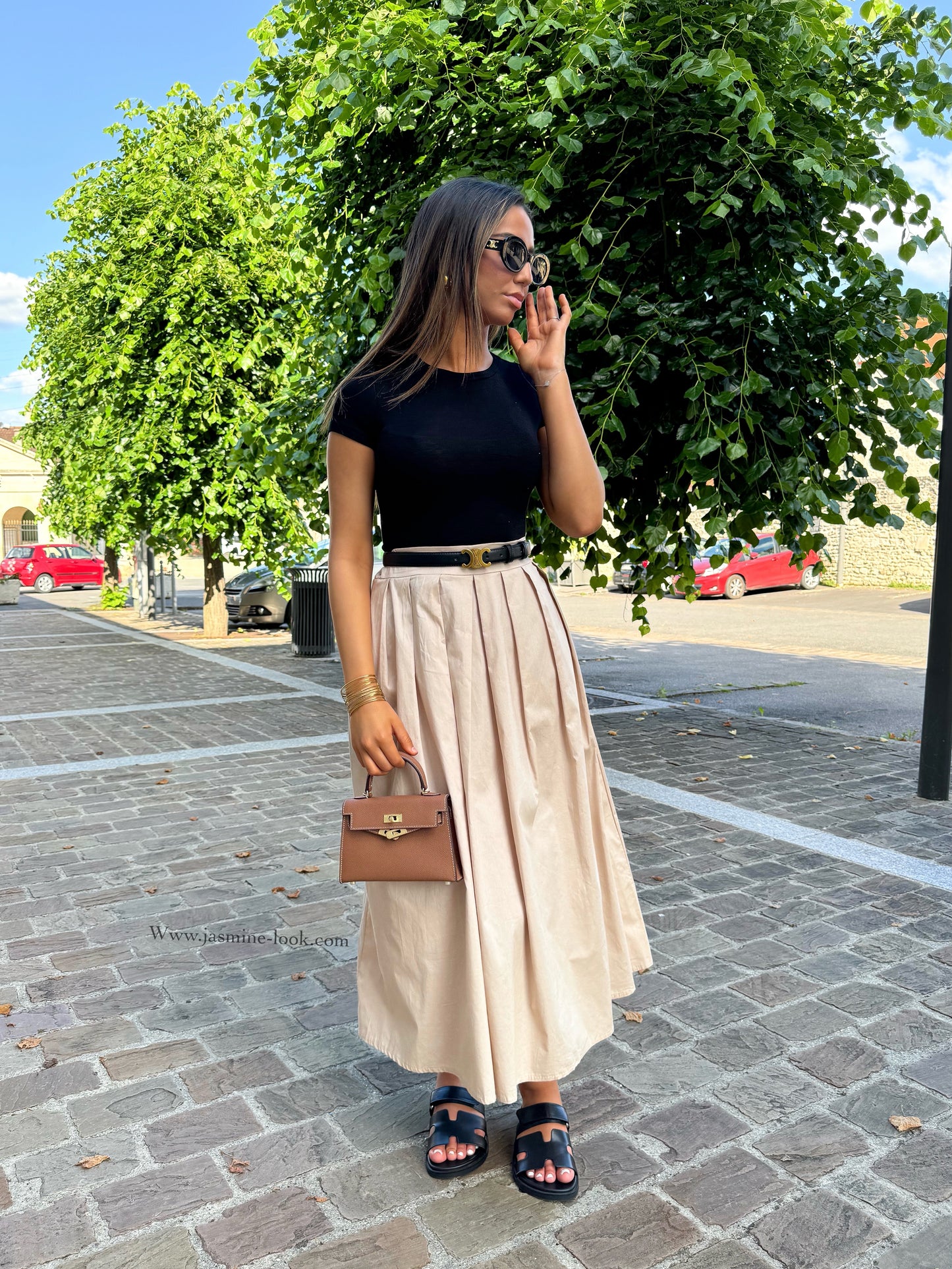 Beige Agate Pleated Skirt