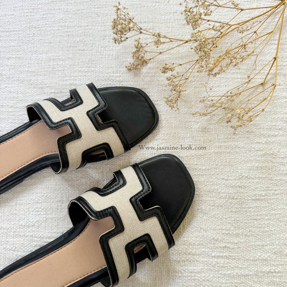 H Linen Black Sandals