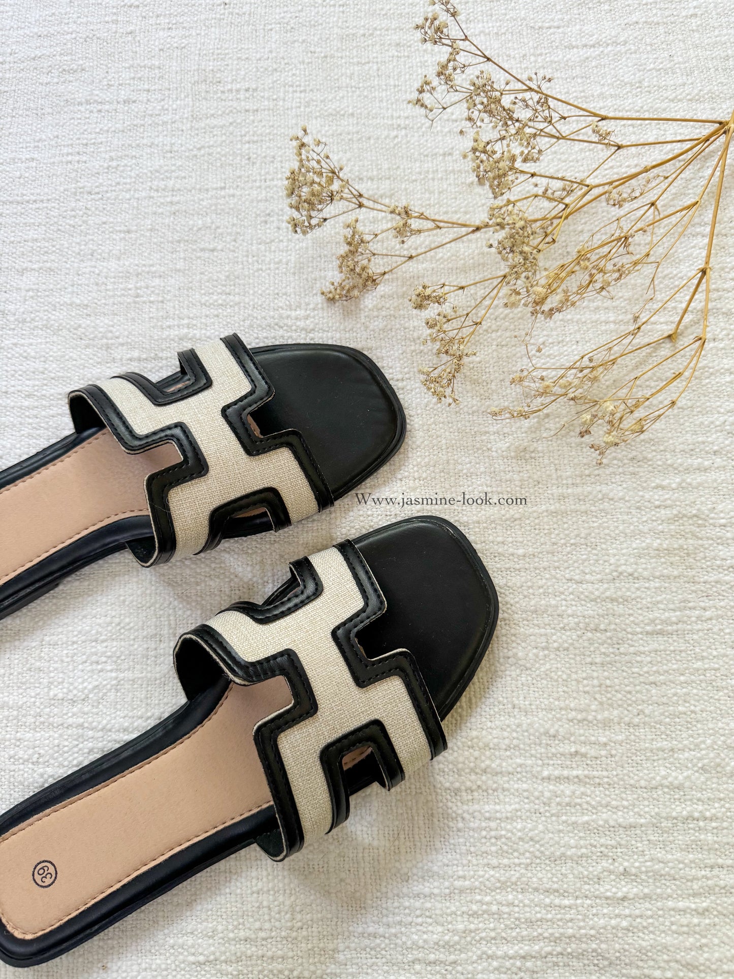 H Linen Black Sandals