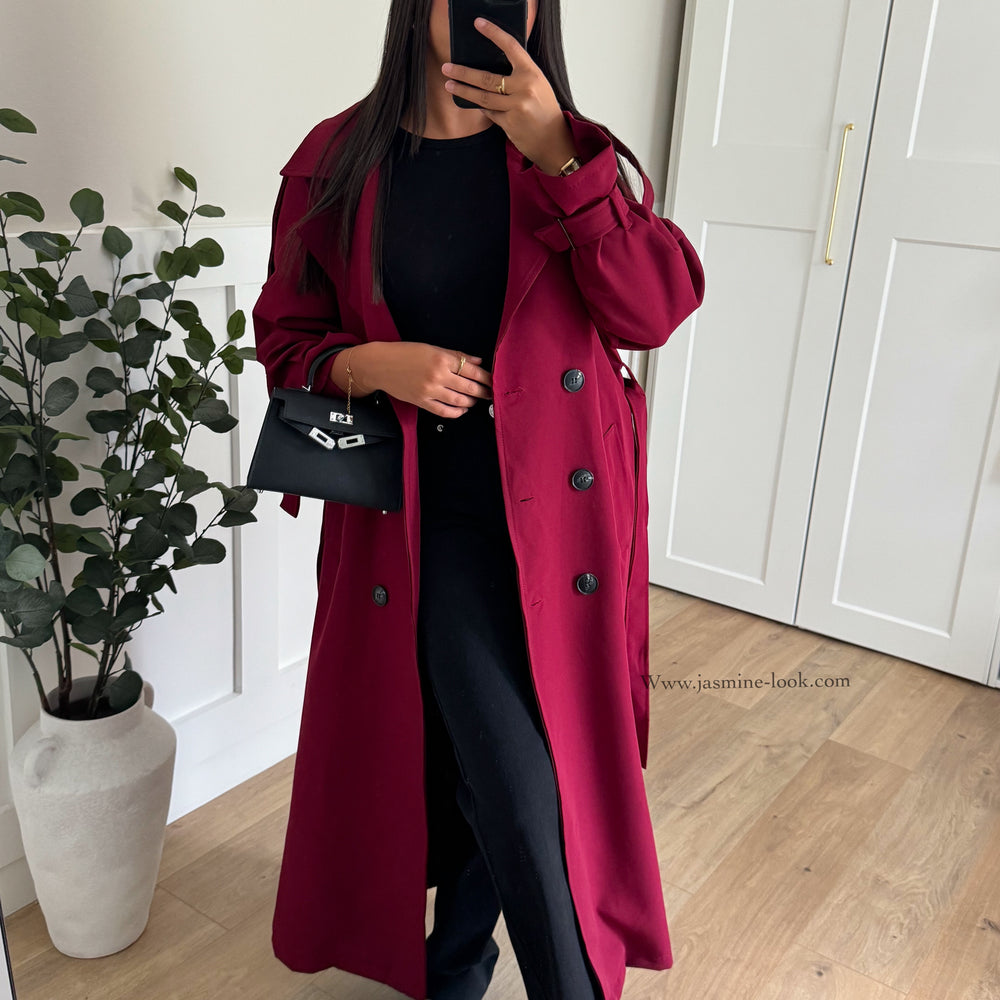 Bordeaux maxi trench coat