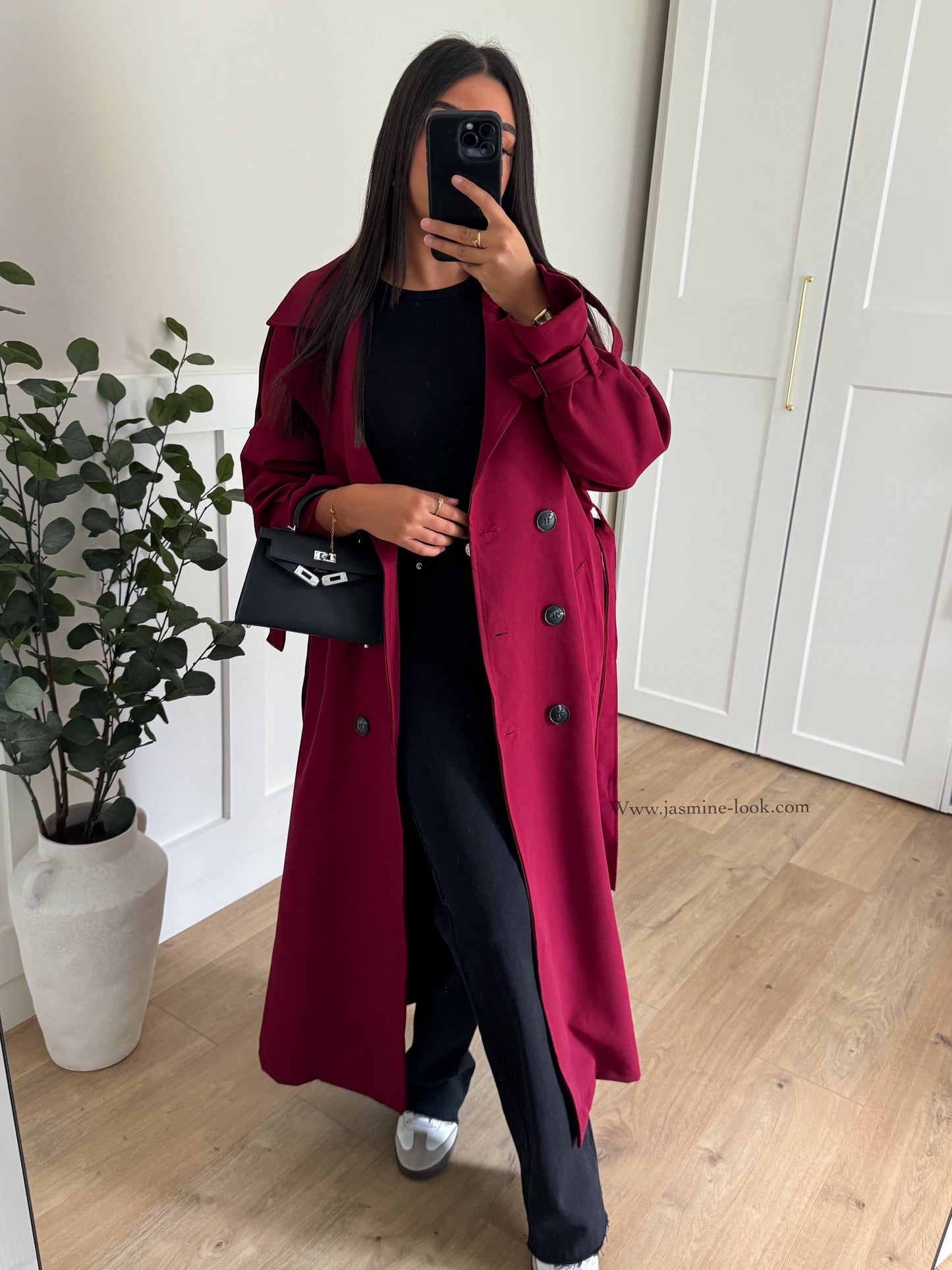 Bordeaux maxi trench coat