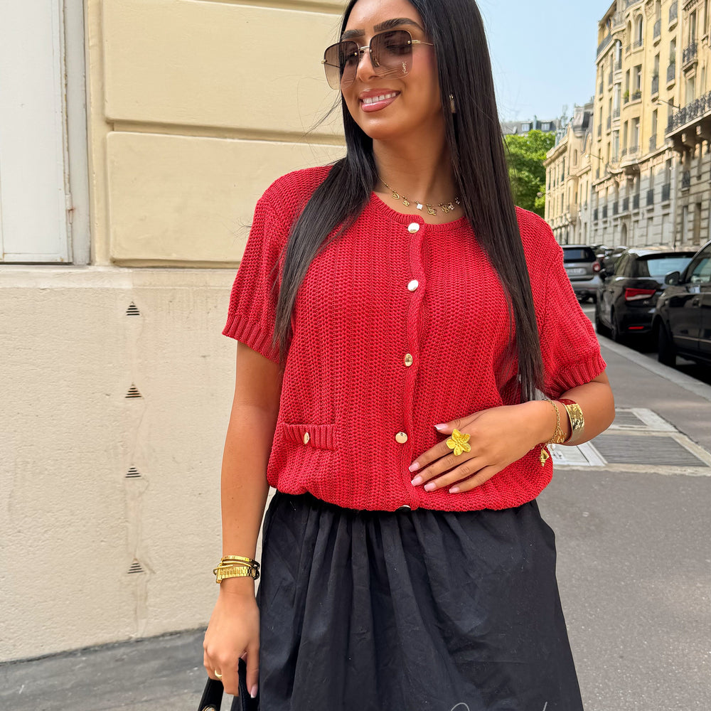 Cardigan crochet rouge