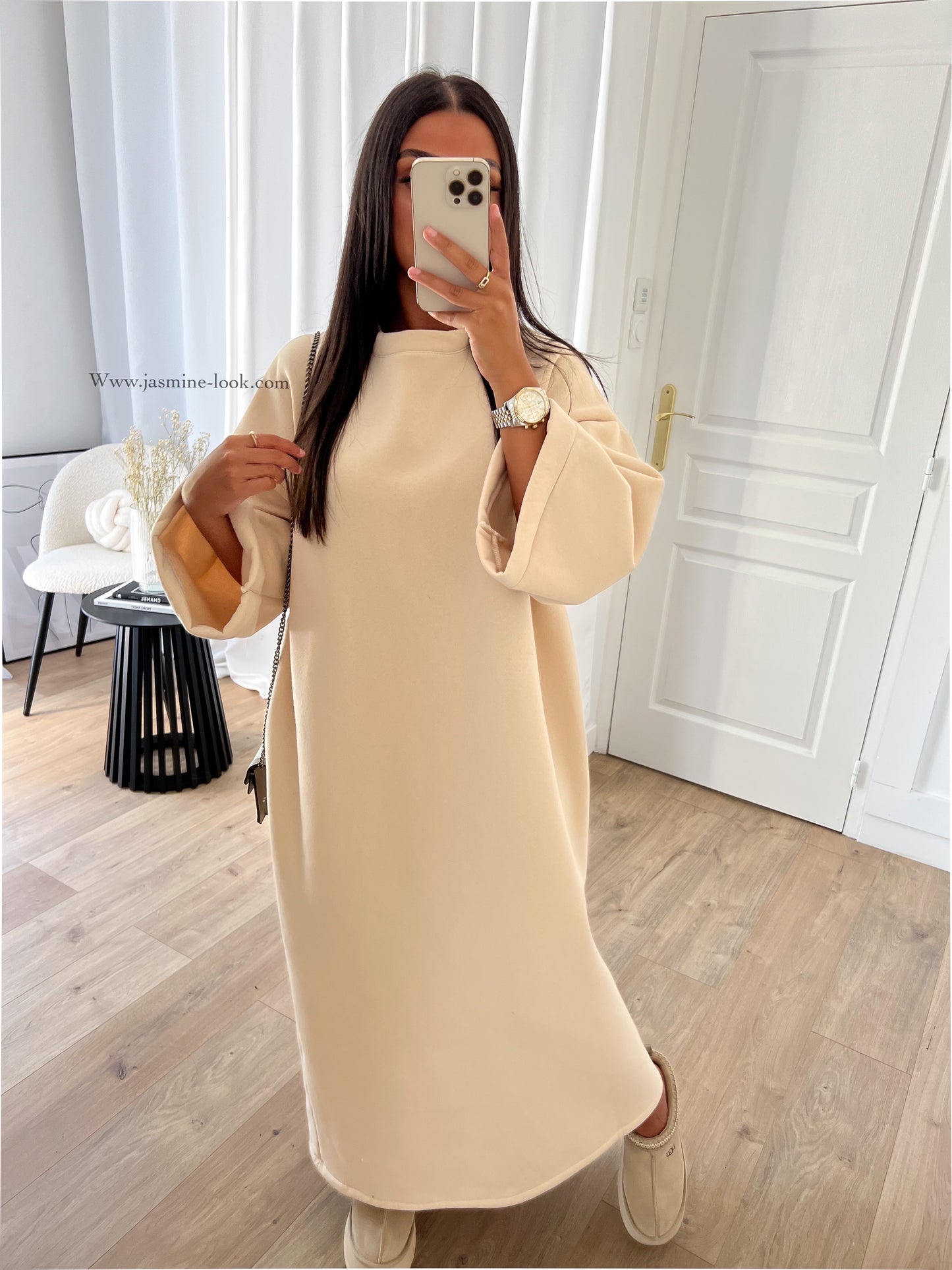 Modest beige fleece dress