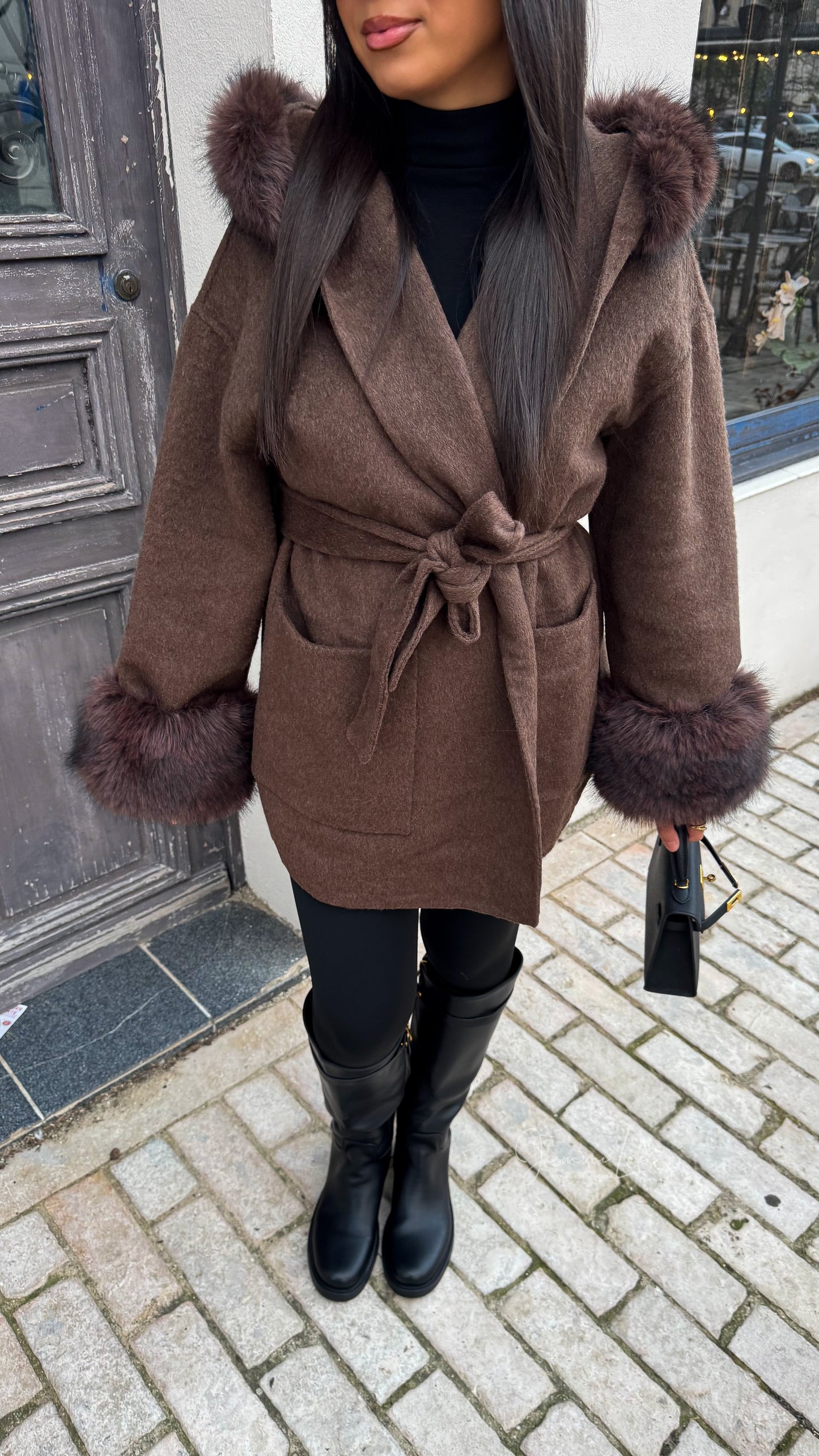 Manteau laine Fur | Marron