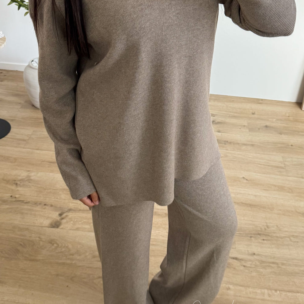 Ensemble maille polo taupe