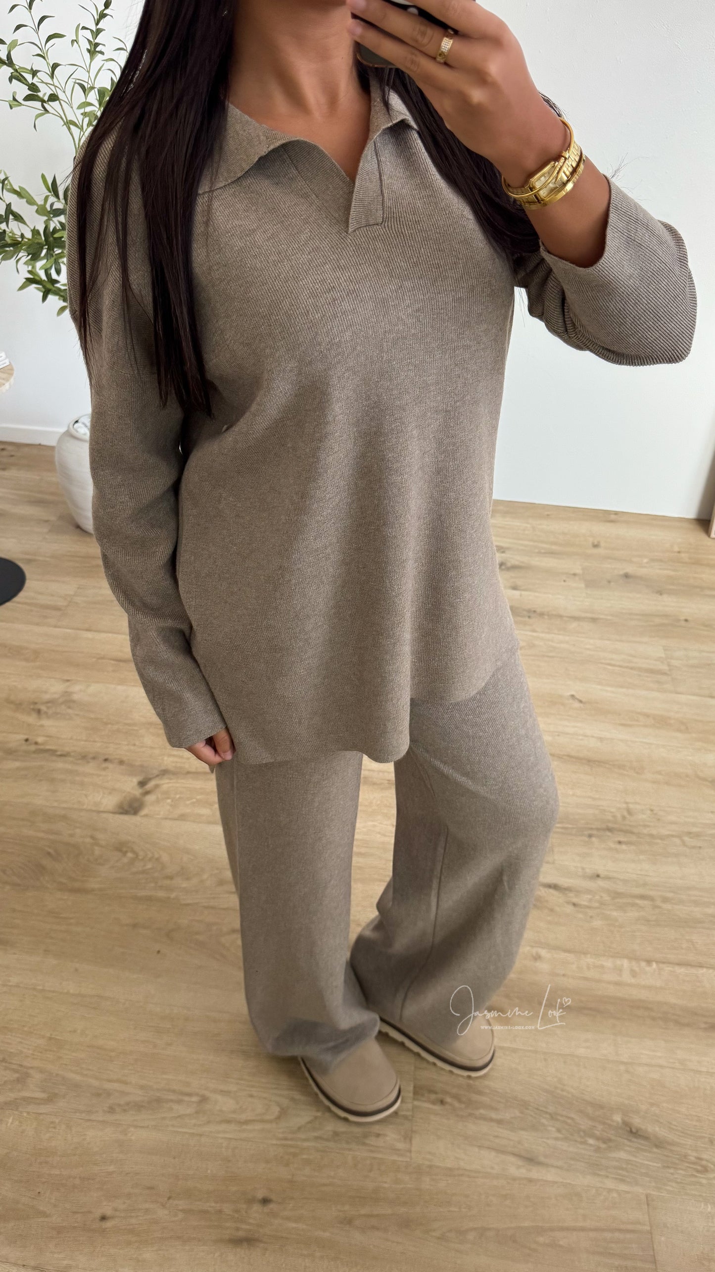 Ensemble maille polo taupe