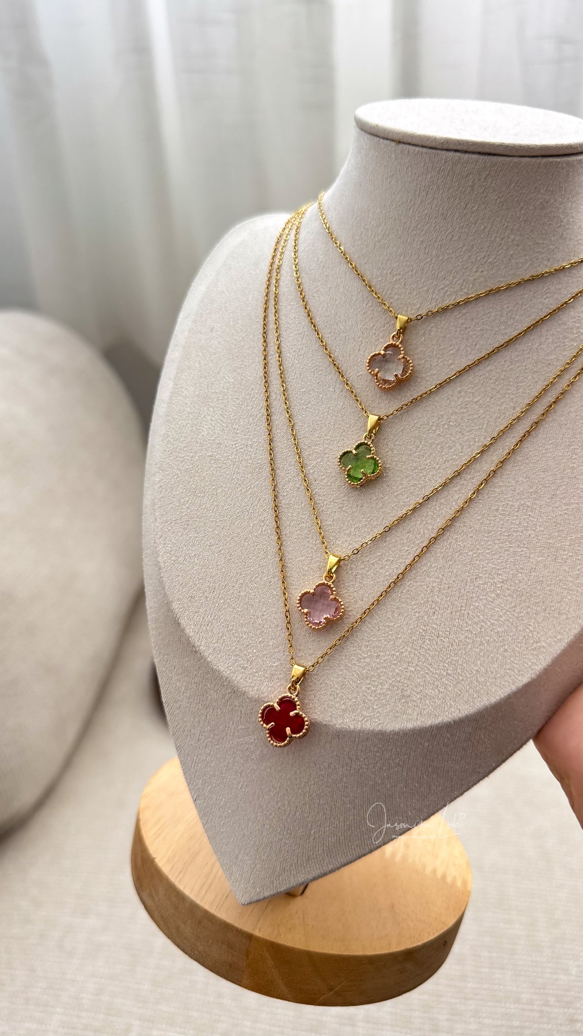 Collier trèfle transparent | acier inoxydable