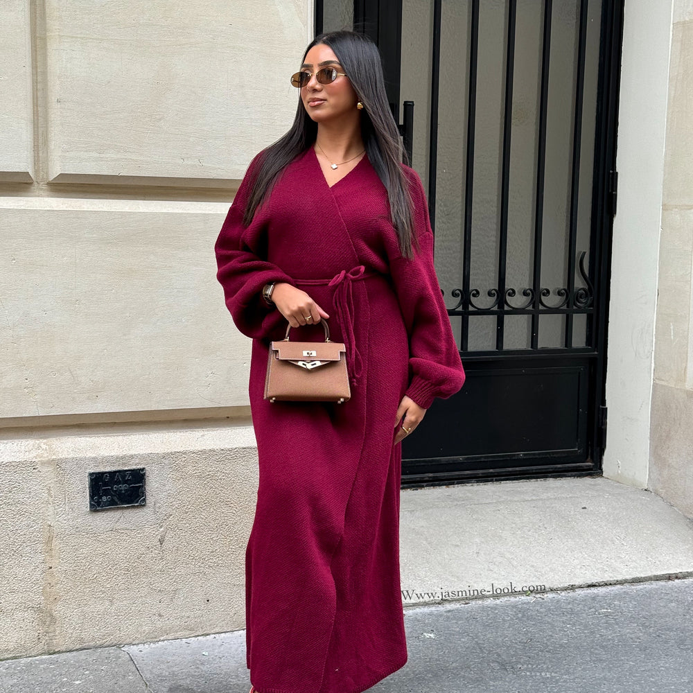 Burgundy wrap sweater dress