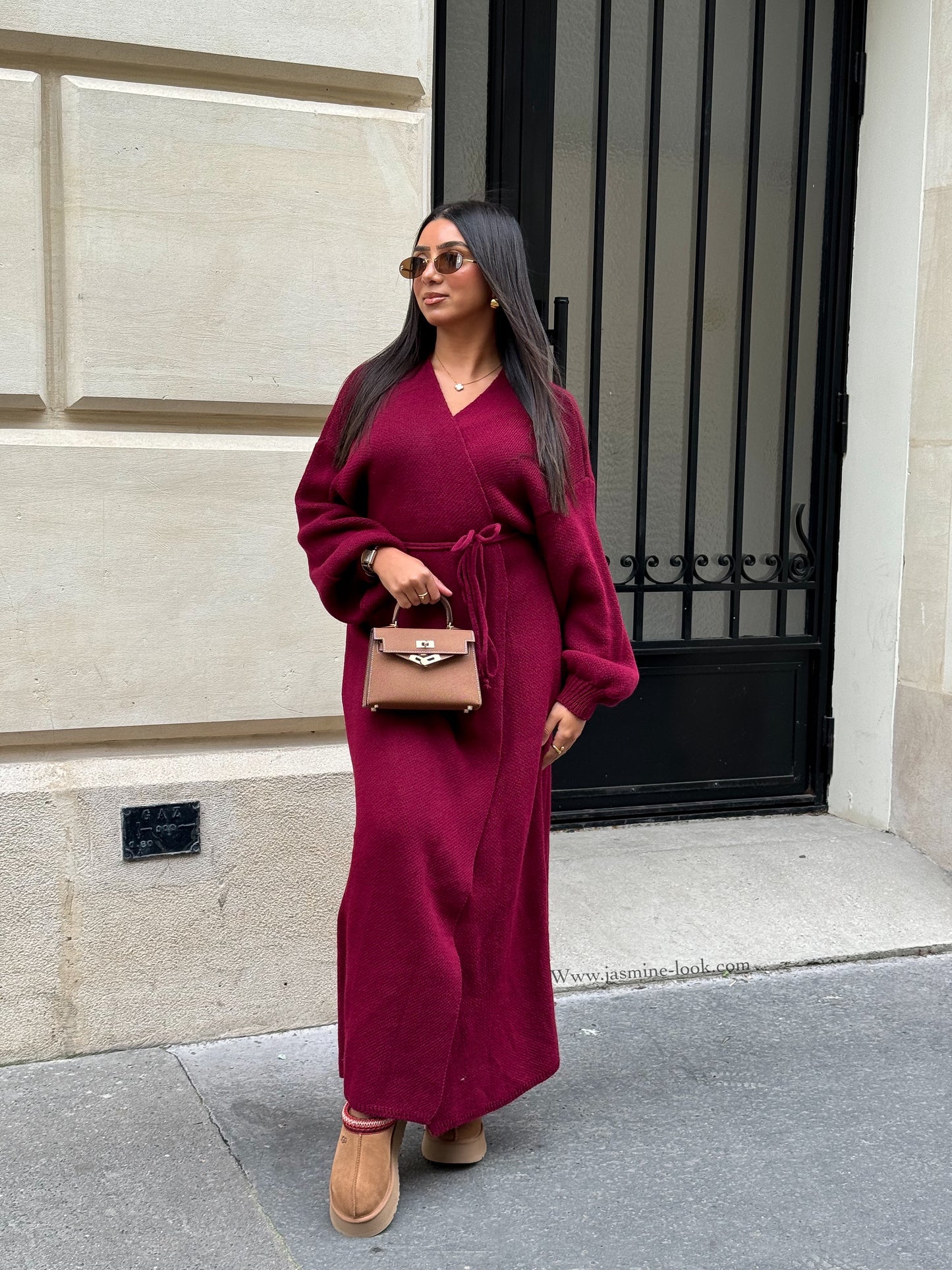 Burgundy wrap sweater dress