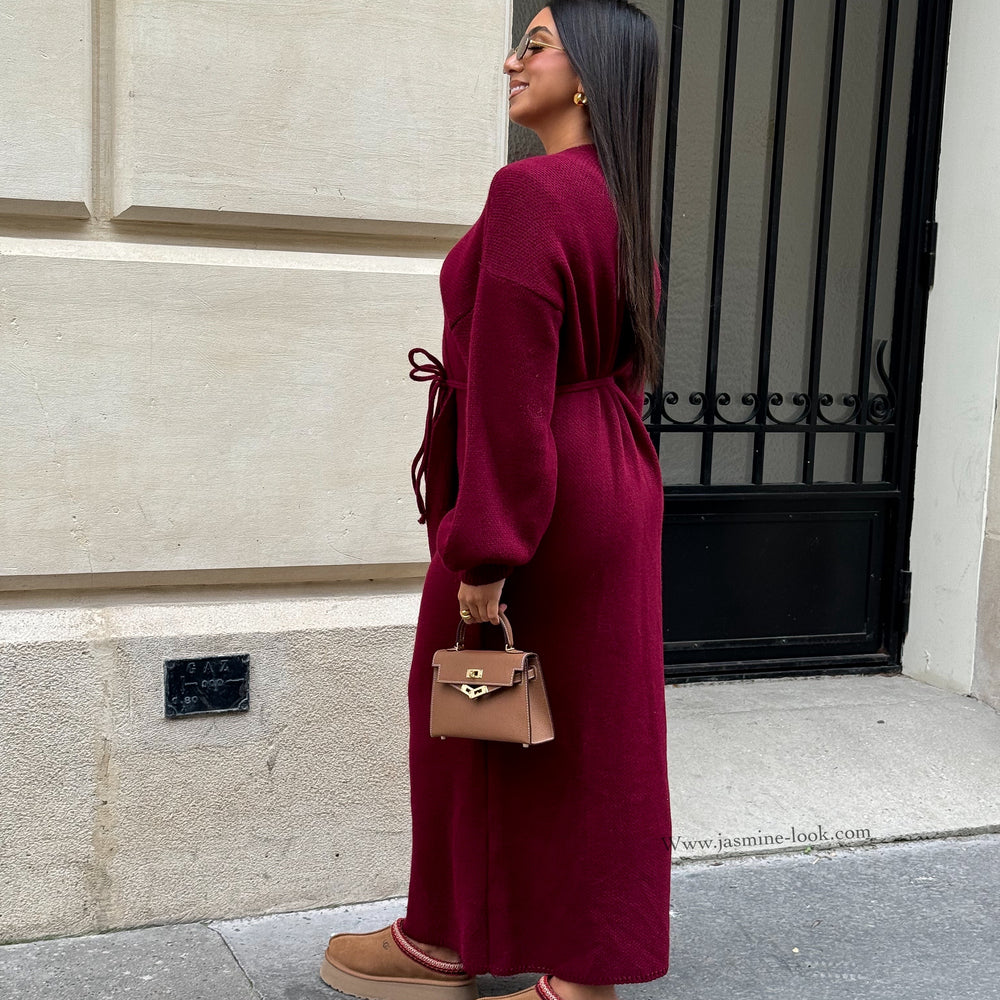 Burgundy wrap sweater dress