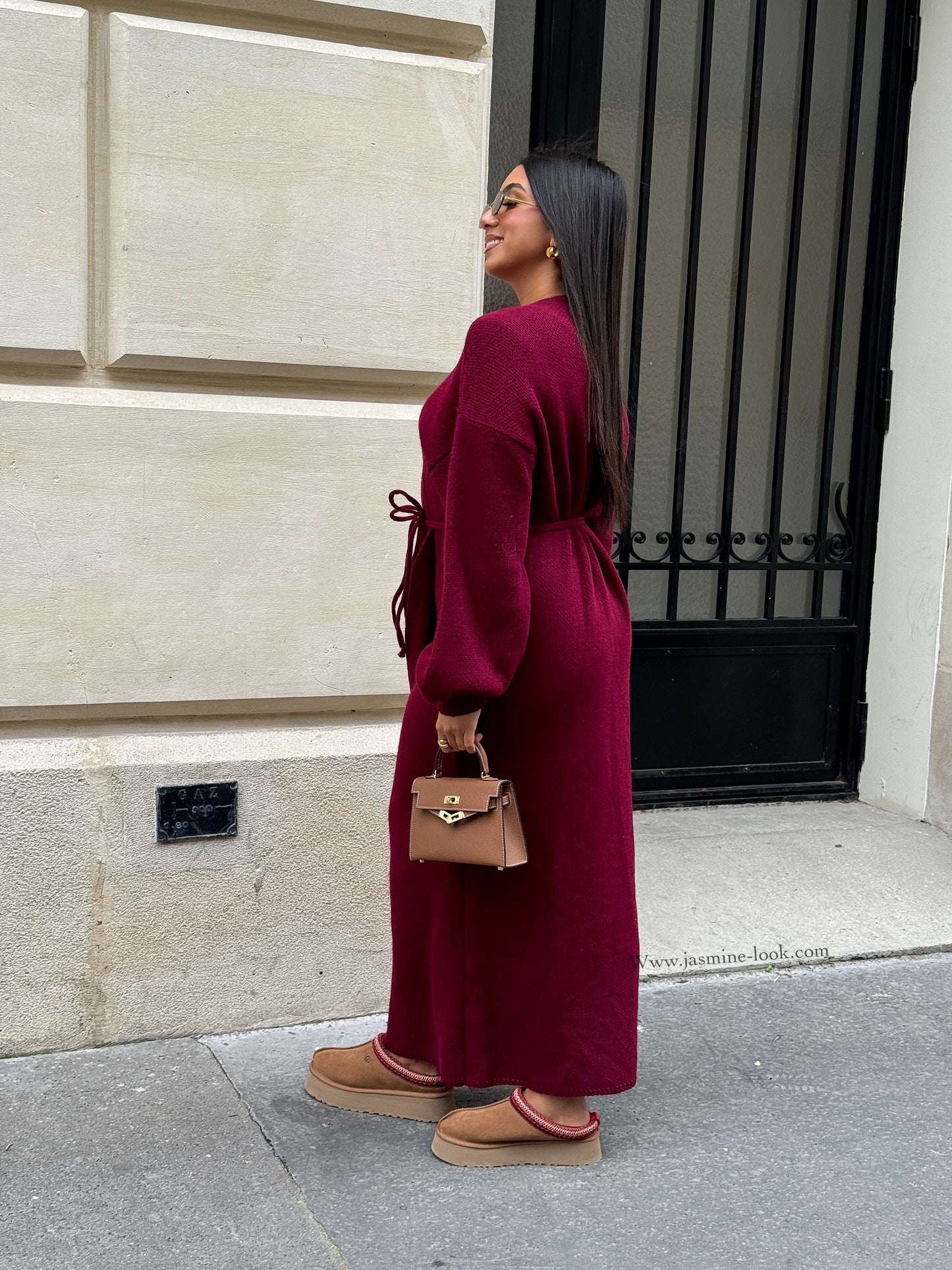 Burgundy wrap sweater dress