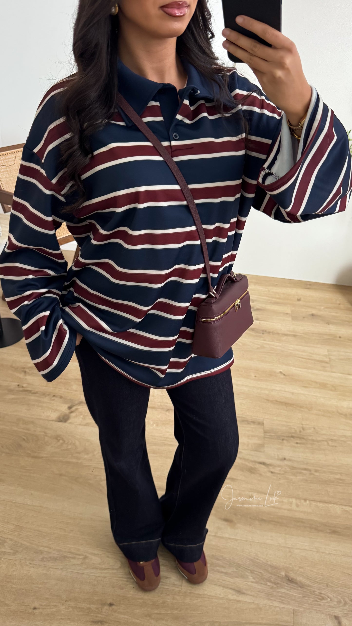 Polo Rayé polaire marine   | Bordeaux