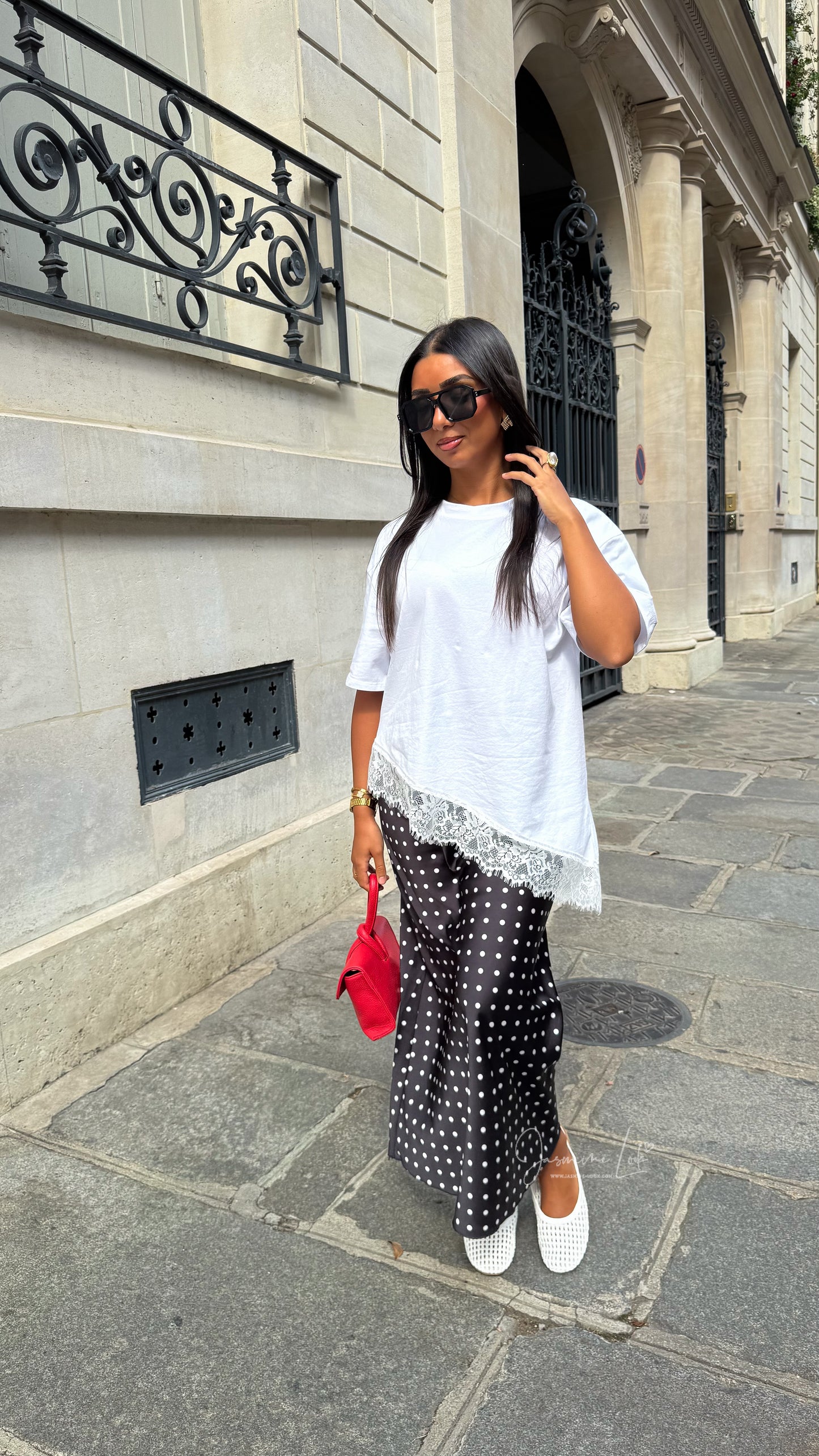 Jupe satin Pois | Noir