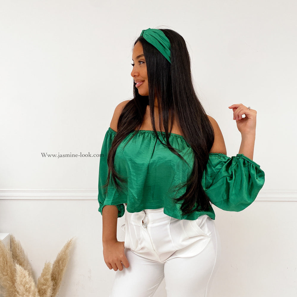 Top Bardot satin Green