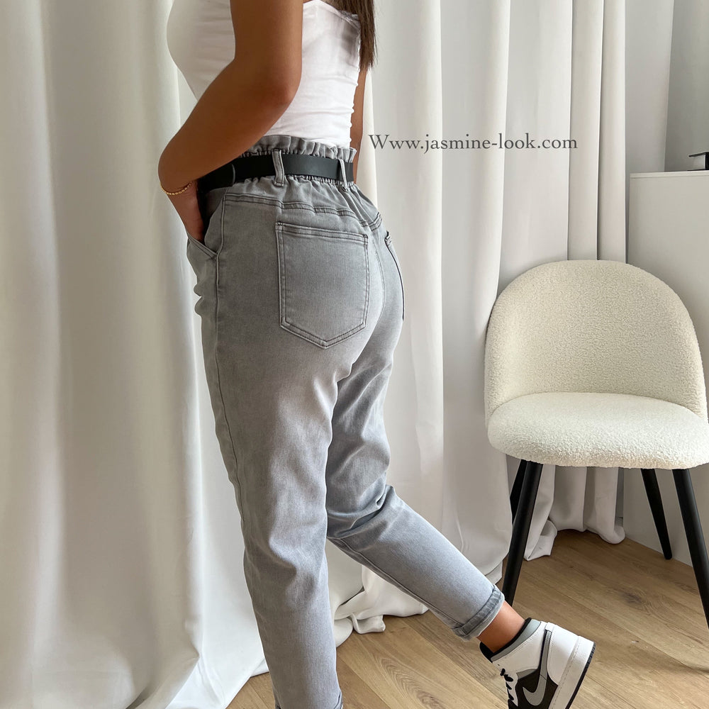 Jean MoM ceinture Grey