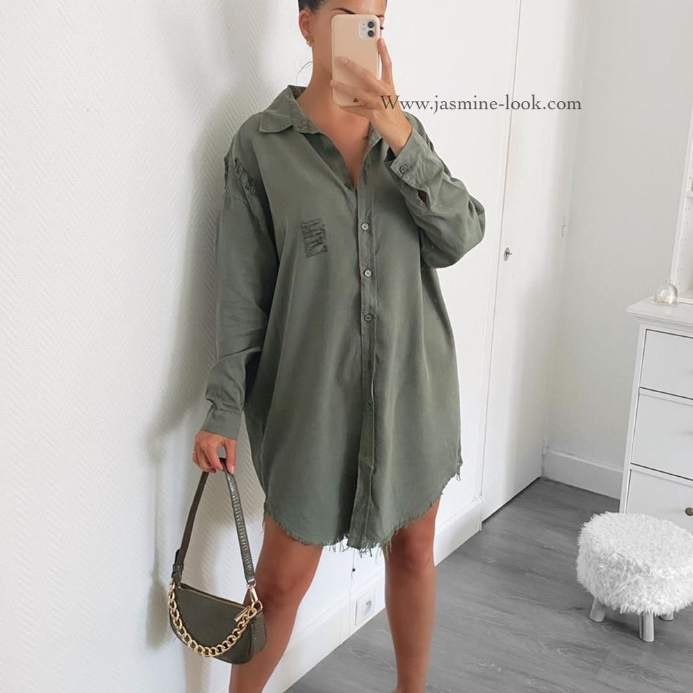 Destroy Khaki Shirt Dress