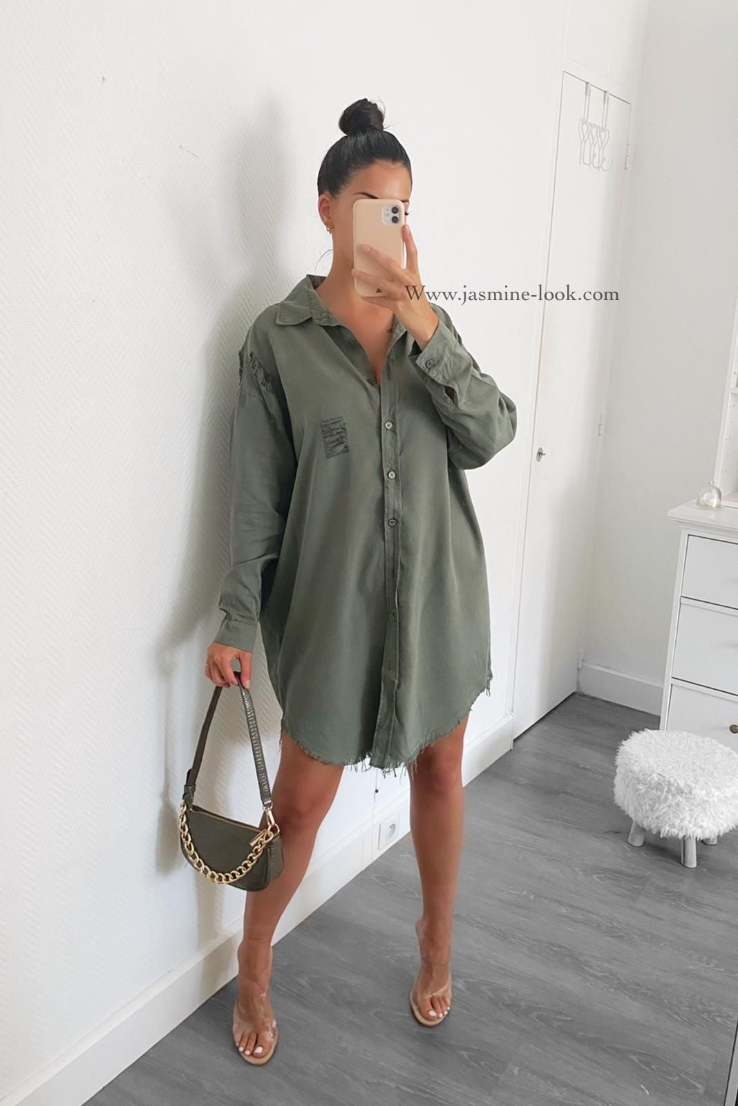 Destroy Khaki Shirt Dress