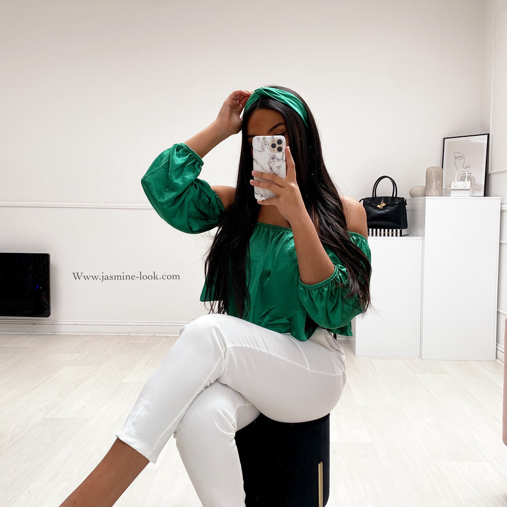 Top Bardot satin Green