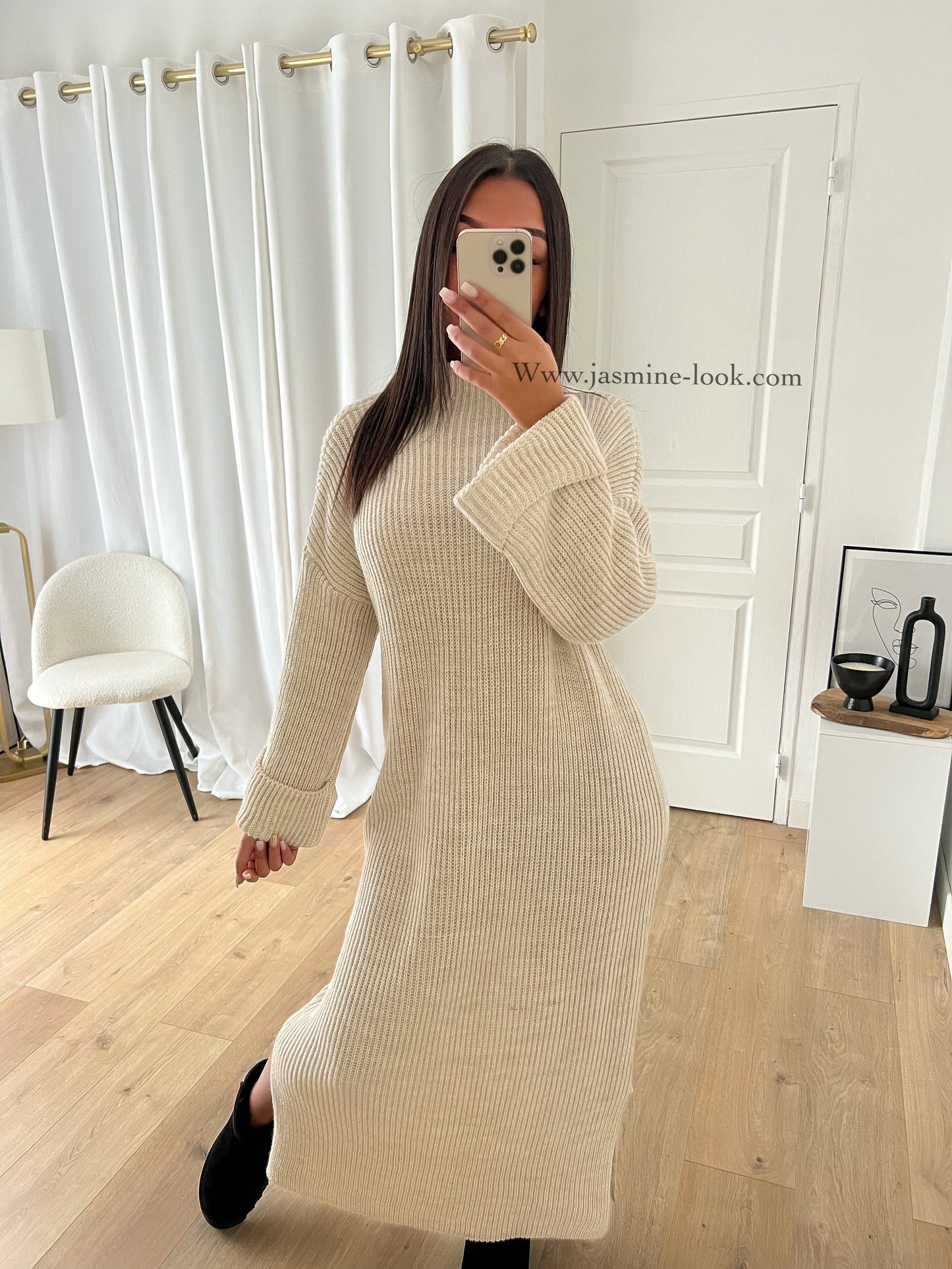 Beige maxi sweater dress