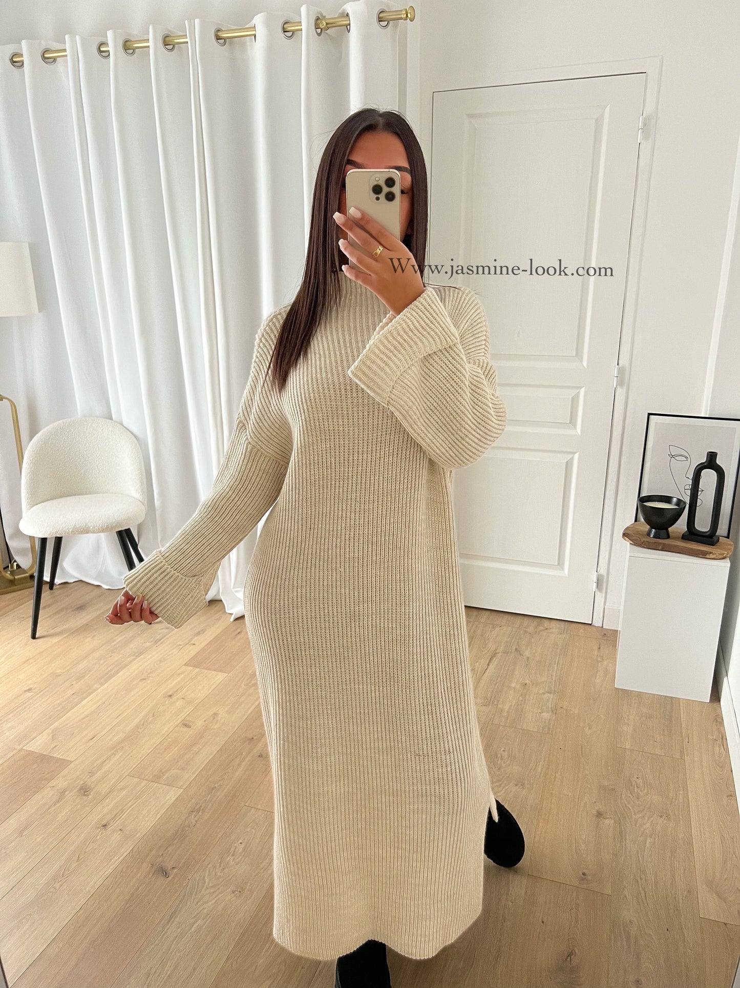 Beige maxi sweater dress